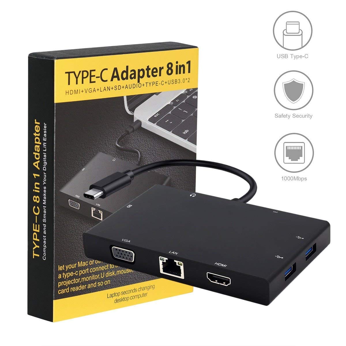 Type-C 8-in-1 Adapter with HDMI VGA LAN SD USB 3.0 1 Type-C 8-in-1 Adapter with HDMI VGA LAN SD USB 3.0