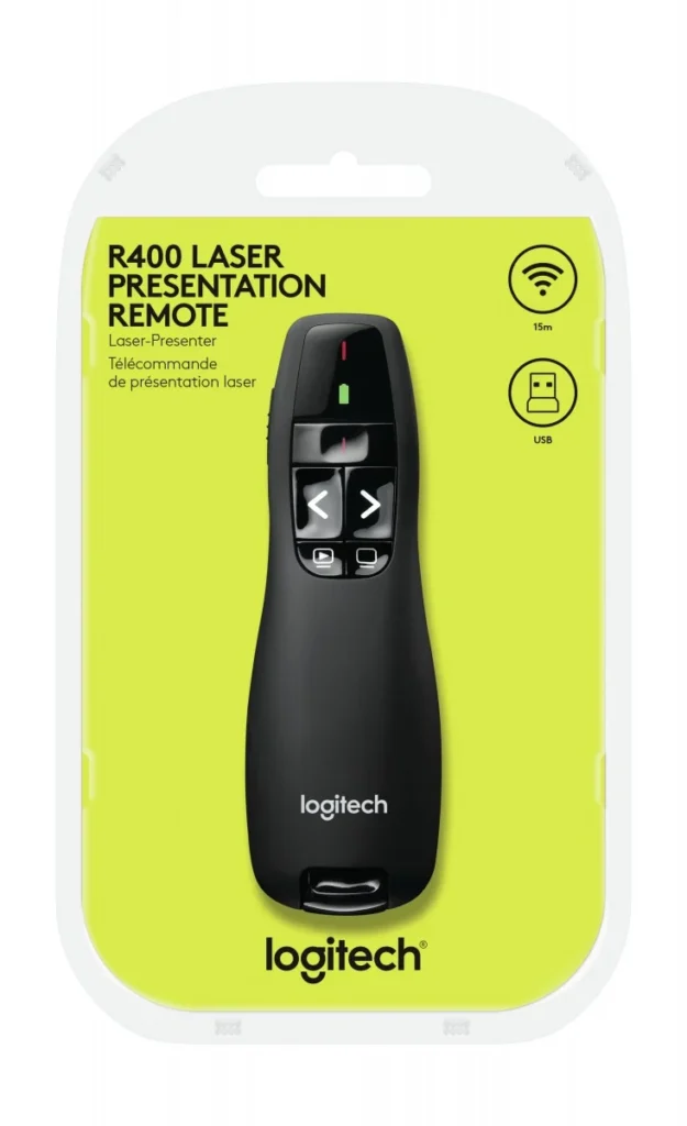 Logitech Wireless Presenter R400 – Red Laser Pointer & 15m Range